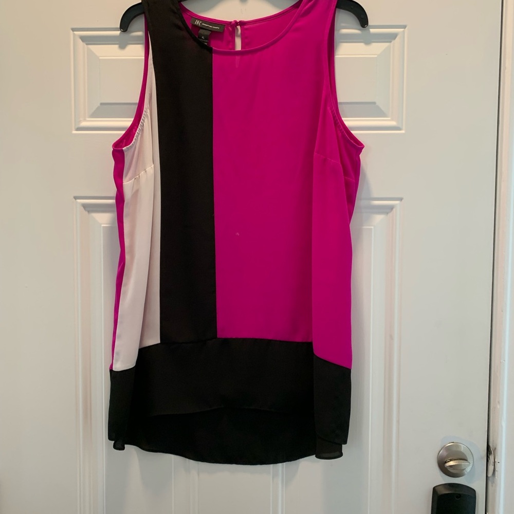 INC Long Pink/White/Black Sleeveless Blouse!